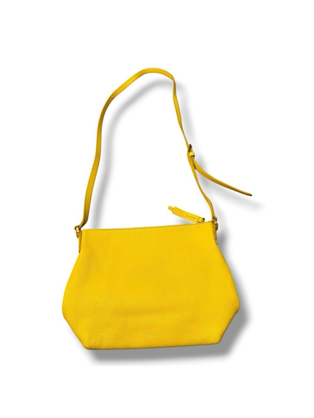 Fossil Golden Yellow Pebble Leather Crossbody Bag Purse Adjustable Strap Zip
